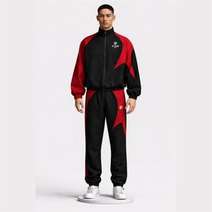Heavyweight 400gsm Tracksuit Men Cyberpunk Streetwear <b>Star</b> Paneled Contrast Fleece Zip Up <b>Jacket</b> and Jogger Two Piece Set - Product Image 4