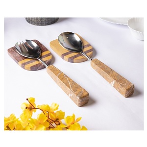 Premium Quality Stainless Steel <b>Salad</b> <b>Server</b> With Marble Handle Kitchenware Serving Spoon Utensil Metal <b>Salad</b> Spoon Fork Cutlery - Product Image 1