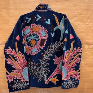 Chaqueta de terciopelo botánico de lujo con bordado floral rosa, cuello alto, estilo bohemio, manga larga, hecha a mano, para mujer, ropa de abrigo de invierno. - Product Image 5