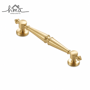 Brushed Brass Straight Cylindrical Cabinet <b>Handle</b> with Round Disc Base Mount Minimal Modern Drawer <b>Pull</b> for Furniture and <b>Door</b> - Product Image 4