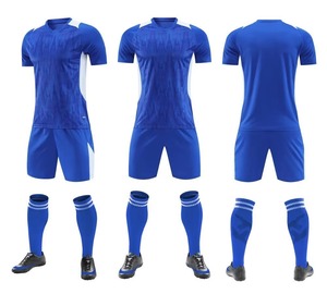 Ensemble d'uniformes de football personnalisés bleus imprimés, unisexe, maillot sans manches à col en V, short, polyester respirant, toutes saisons, athlétique - Product Image 1
