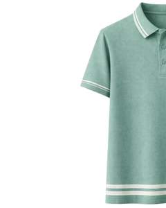 เสื้อโปโลชายสีเขียวทะเลแบบกำหนดเอง ผ้าคอตตอนผสม สวมใส่สบาย แขนสั้น เหมาะสำหรับฤดูร้อน ดีไซน์คอปก แขนเสื้อ และชายเสื้อแบบมีแถบสีตัดกัน - Product Image 3
