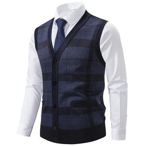 Chaleco de punto clásico sin mangas para hombre, venta al por mayor, OEM, ropa de punto informal de negocios, ODM, uniforme corporativo, chaleco de oficina con botones para hombre - Product Image 5