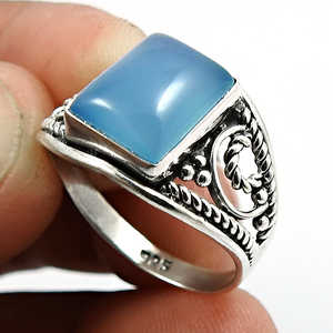 Hot Selling Fashion Crystal <b>Ring</b> Vintage Style Square Cut Chalcedony Finger <b>Ring</b> For <b>Men</b> Ethnic Boho <b>Ring</b> In 925 Sterling <b>Silver</b> - Product Image 3