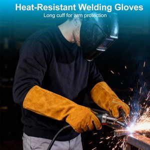 Gun Palm Cowhide Split Leather Welding Gloves Long Cuff Heavy Duty Abrasion Resistant Flame Retardant Barbeque Gloves - Product Image 6