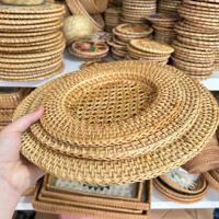 Assiette de présentation ronde en bambou brun clair, design européen, faite à la main, écologique, rustique, pour décoration de table de mariage