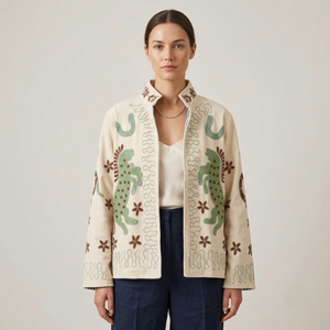 Chaqueta de algodón Suzani hecha a mano en India, chaqueta corta bordada a mano, abrigo unisex, chaqueta corta Suzani hecha a mano - Product Image 1