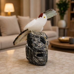 Figurine de perroquet sculptée et gravée en pierre semi-précieuse, sculpture d'oiseau, imitation antique, blanc et vert, artisanat décoratif Feng Shui - Product Image 4