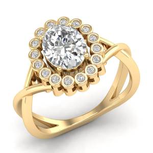 Anillo de compromiso de moissanita de plata de ley 925 con diseño de halo de corte ovalado, anillo de boda con diseño floral de espiga de panal para fiesta - Product Image 2