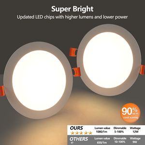 Luci LED da Incasso Ultra-Sottili da 6 Pollici, Confezione da 12, 5 Opzioni di Temperatura Colore 2700K 5000K, 12W 1080LM - Product Image 3