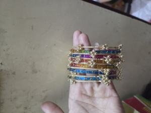 Exquisite <b>Set</b> of 12 Multi-Color Traditional Indian Glass <b>Bangles</b> Gold Toned Metallic Beadwork Handcrafted <b>Bangles</b> - Product Image 1