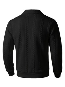 Pull en maille torsadée texturée pour homme, col zippé, avec poignets côtelés, chaud et élégant pour l'hiver - Product Image 5