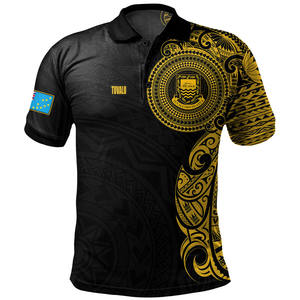เสื้อโปโลสีน้ำเงินสำหรับผู้ชาย ลายพิมพ์ธงชาติและตราประจำตระกูล  วันตูวาลูว์ 1 ตุลาคม แขนสั้น ทรงปกติ สไตล์ลำลอง - Product Image 4