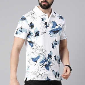 T-shirt pour homme à manches courtes, col montant, 100% coton, respirant, tissu tricoté décontracté, design imprimé écologique - Product Image 2