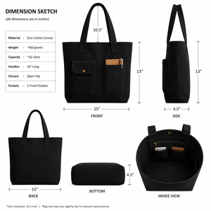 Bolsa de Lona de Color Sólido, Estilo Minimalista, Abertura Abierta, para Playa, Viajes, Compras, Uso Diario, Todas las Temporadas, Negra - Product Image 2