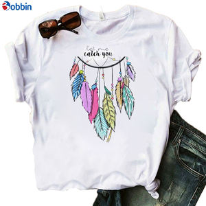 Camisetas de Moda para Mujer con Diseño de Plumas, Transpirables, Estilo Dulce y Encantador, Tallas Grandes, Económicas - Product Image 5