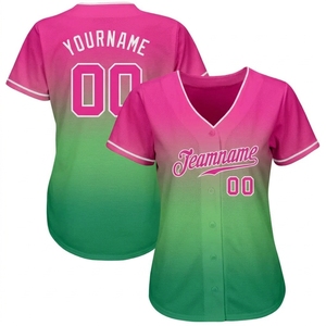 เสื้อเบสบอลผู้หญิงสีชมพูไล่เฉดสีเขียว คอวี แขนสั้น ระบายเหงื่อได้ดี ทรงพอดีตัว พิมพ์ลายแบบ Sublimation พร้อมชื่อทีมและหมายเลข - Product Image 1