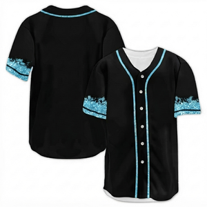 Jersey de Béisbol Personalizado de Primera Calidad, Color Negro y Azul Cielo con Brillantina, Transpirable, para Equipos Deportivos - Product Image 1