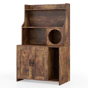 Modern Industrial Wooden <b>Cat</b> Litter <b>Box</b> Enclosure with Storage Shelves - Product Image 2