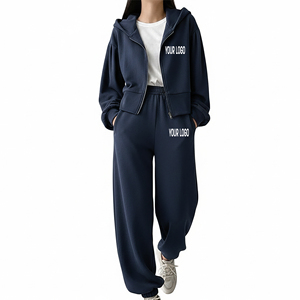 New Arrived Winter Vintage Fashionable Regular Fit Zip Hoodie Baggy <b>Jogger</b> <b>Set</b> 100% Cotton Breathable Heavyweight Solid - Product Image 1