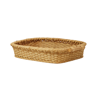 Handwoven Natural Cane Rattan <b>Rectangular</b> Storage Tray <b>Basket</b> Low-Profile Tabletop Serving Bread Fruit Organizer Bin - Product Image 3