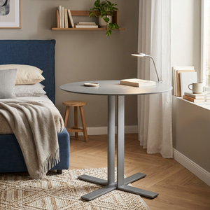 Minimalist Round Gray Metal <b>Coffee</b> <b>Table</b> - Versatile Industrial Style <b>Table</b> for <b>Dining</b> & Workspace - Product Image 2