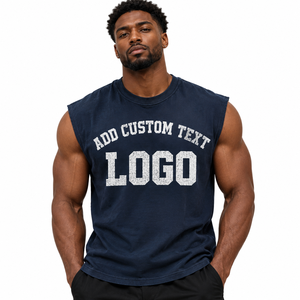Camiseta sin mangas de algodón para hombre con logo personalizado, estilo musculoso, para gimnasio, culturismo, entrenamiento, fabricante de chalecos cortados. - Product Image 2