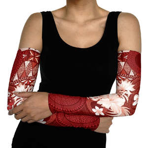Manguitos de compresión unisex de manga larga con protección solar UPF50+ de seda helada, estampado de camuflaje rojo sólido por sublimación. - Product Image 4