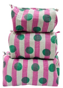 Juego de 3 Bolsas de Maquillaje Cosméticas de Viaje, Estilo Bohemio, Acolchadas, de Algodón Estampado a Mano con Diseño de Puntos, con Cierre de Cremallera y Asa Suave - Product Image 1