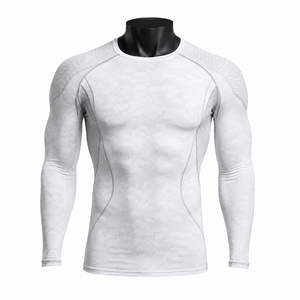 Unisex <b>White</b> Full Sleeve <b>Compression</b> Rash Guard Eco-Friendly Breathable Spandex Polyester Quick Dry Athletic Performance <b>Shirt</b> - Product Image 1