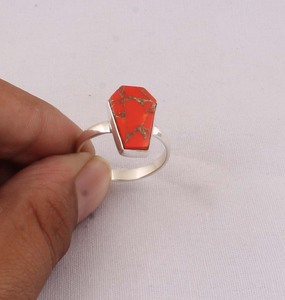 Natural Orange Copper <b>Turquoise</b> <b>Ring</b> 925 Sterling Silver Coffin Shape Gothic Jewelry Handcrafted Vintage Statement <b>Ring</b> - Product Image 3