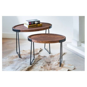 Nesting Coffee <b>Table</b> Set of 2 Brown Wooden Top <b>Side</b> <b>Tables</b> with <b>Black</b> Metal Frame Space Saving <b>Tables</b> for Living Room Furniture - Product Image 4