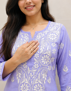 Kurti Lavanda Recto para Mujer con Elegante Estampado Floral Blanco, Compre Directamente del Proveedor - Product Image 4