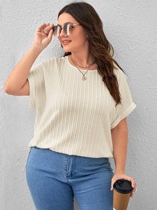 Women's <b>Black</b> Knitted Cap Sleeve T-Shirt O-Neck Loose Fit Solid Color Breathable Casual <b>Top</b> Spring <b>Summer</b> - Product Image 4