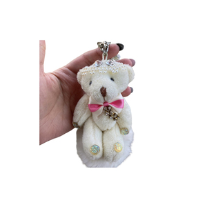 Lindo Llavero de Oso de Peluche, Juguete Suave de Dibujos Animados en 3D, Piel Sintética, Lazo a Cuadros Blanco y Rojo - Product Image 4
