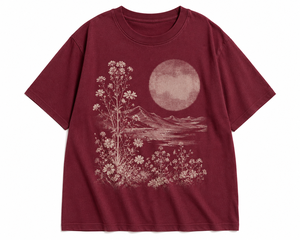 T-shirt Femme Col Rond Manches Courtes Bordeaux Vintage Coupe Courte Slim Décontracté 100% Coton Jersey Respirant Été - Product Image 1