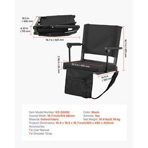 Sedile Portatile da Stadio con Supporto per Spalle, Cuscino Spesso e Braccioli, Sedia a Panca per Uso su Gradinate - Product Image 5