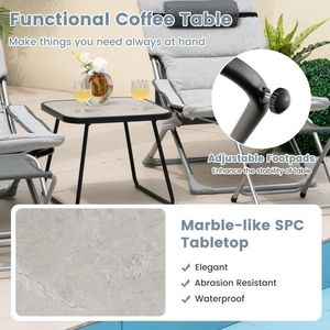 Ensemble de 5 chaises longues de patio avec table basse, chaises pliantes et repose-pieds pour usage en jardin - Product Image 5