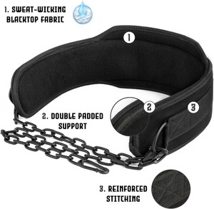 Custom Logo Heavy Duty Neoprene Mesh Dipping <b>Belt</b> with Steel Chain for Weightlifting & Strength Training - Product Image 4