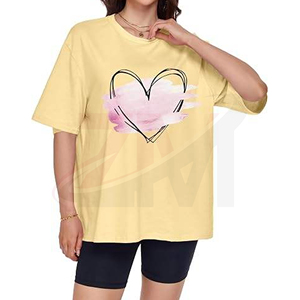 Camiseta Extra Grande de Cuello Redondo para Mujer, Manga Corta, Corte Holgado, 100% Algodón, Diseño de Corazón Pintado a Mano, para Primavera/Verano - Product Image 4