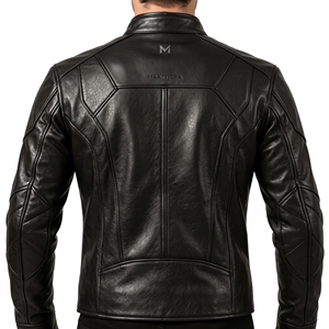 Chaqueta de cuero negra para hombre, estilo motero, con cuello alto, cierre de cremallera, múltiples bolsillos, informal, personalizada, OEM, al por mayor - Product Image 2