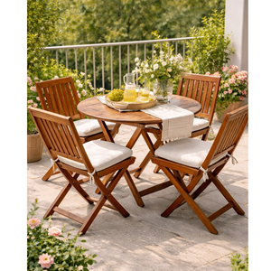 Luxury Teak Outdoor Dining Set Folding Chairs <b>Round</b> <b>Table</b> <b>Garden</b> Patio Furniture 4 Seater - Product Image 1