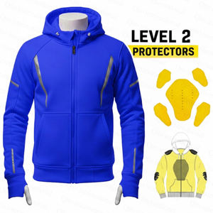 Hoodie de moto renforcé en Kevlar avec protections CE niveau 2, veste de moto réfléchissante à fermeture éclair - Product Image 1