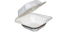Boîte alimentaire compostable en bagasse 6x6 pouces, type clamshell, pour sandwichs, hamburgers et collations