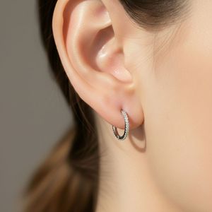 2.10CTW Round Brilliant Cut Pave Set Diamond <b>Large</b> <b>Hoop</b> Earrings for Women - Product Image 1