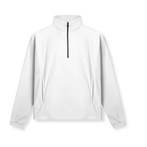 Men's <b>White</b> <b>Quarter</b> <b>Zip</b> Pullover Windproof Woven Spandex/Polyester Casual Stand Collar Loose Fit Solid Design Spring/Autumn Wear - Product Image 1
