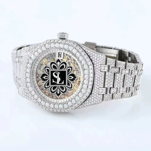 Skeleton Dial Fully Diamond Luxury Men's Wristwatch Premium Hip Hop Bust <b>Down</b> Watch - Product Image 3