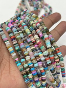 Perles de pierres précieuses de haute qualité pour la fabrication de bijoux, 17 pouces, pierres naturelles multicolores, forme Heishi lisse, taille 6-7 mm - Product Image 2