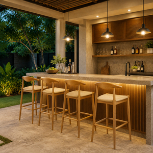 Silla de Bar Elvaro de Madera de Teca Duradera, Diseño Moderno y Minimalista con Tejido de Cuerda, Altura de Barra Comercial, Directo de Fábrica Oscar - Product Image 4