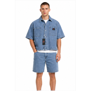 Men Denim Short <b>Set</b> Premium Quality Denim Vest Matching Shorts Modern Style For Casual And Daily Wear Men Denim Short <b>Set</b> - Product Image 1